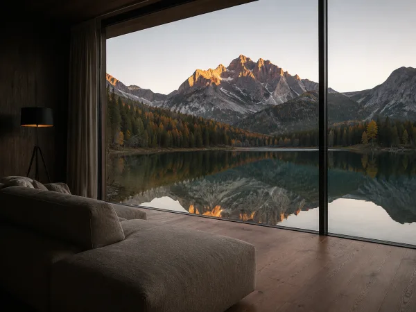 Lakeside villa bedroom facing the summit